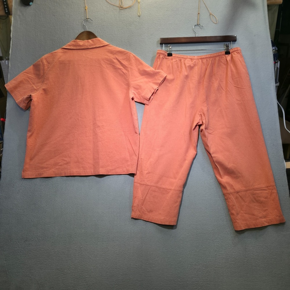 Jane Ashley Coral Orange Embroidered Safari Top & Capri Pants Set Size Medium - Picture 6 of 12